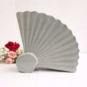 Vintage Gray Ceramic Fan Shaped Planter Vase